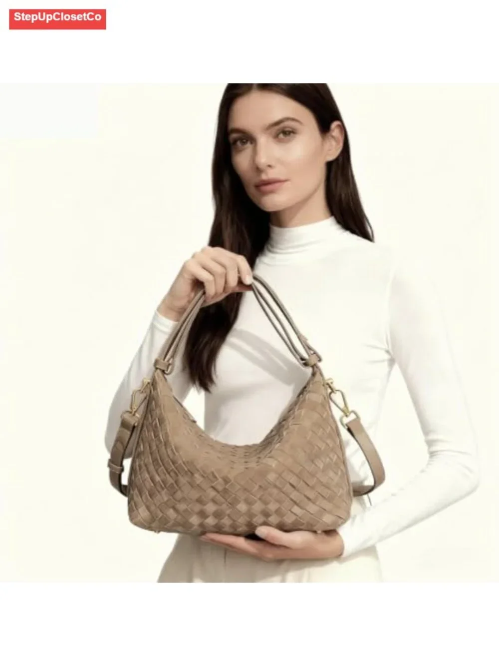 Woven Suede Satchel Shoulder Bag Adjustable Strap Crossbody Handbag